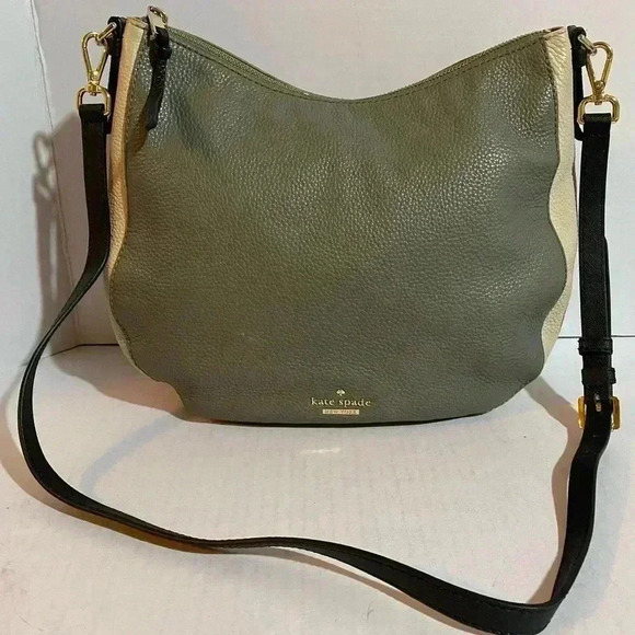 Kate spade beige grey leather satchel handbag - Picture 1 of 14